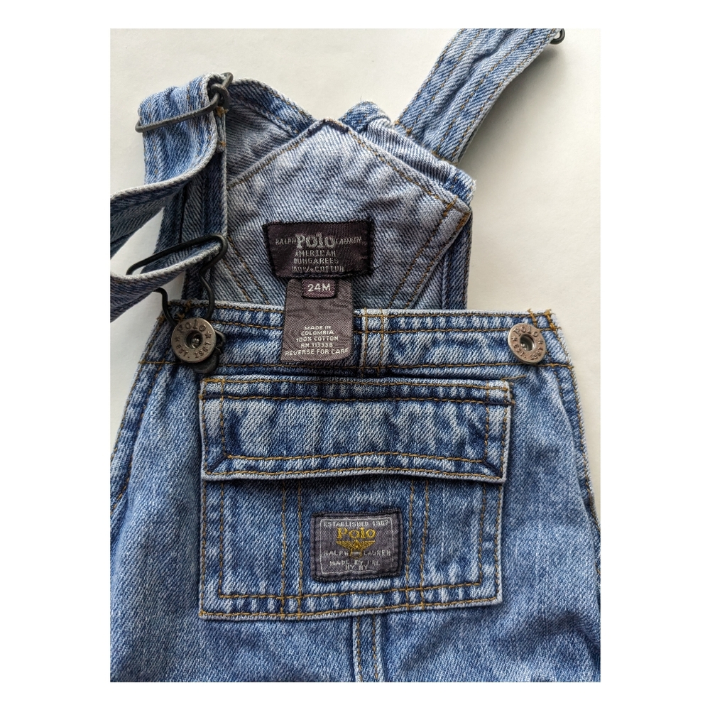 Vintage Polo Ralph Lauren cotton denim overalls toddler size 24 months wide leg - Picture 9 of 9